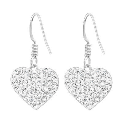 Silver Heart Earrings with Crystal