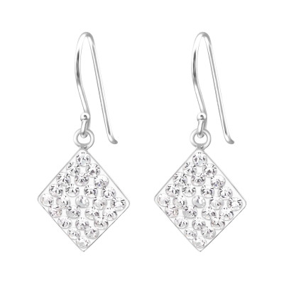 Silver Square Earrings with Crystal