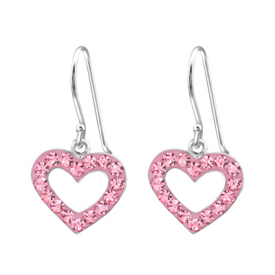 Silver Heart Earrings with Crystal