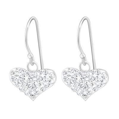 Silver Heart Earrings with Crystal