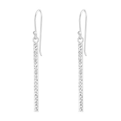 Silver Bar Earrings with Crystal