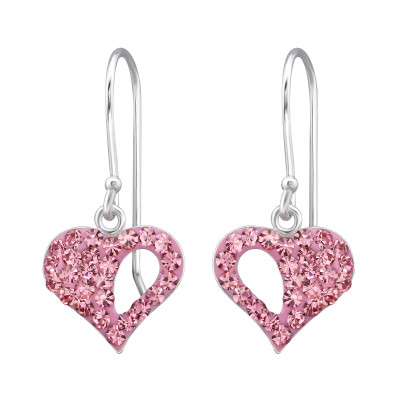 Silver Heart Earrings with Crystal