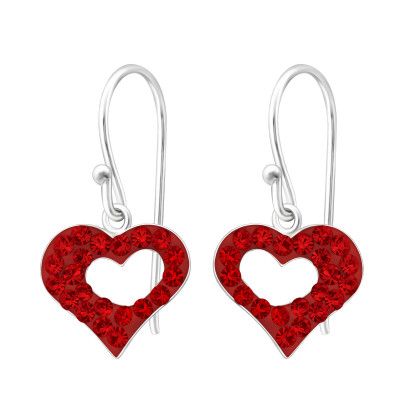 Silver Heart Earrings with Crystal