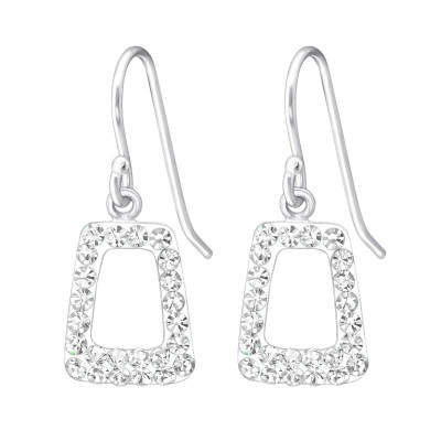 Silver Parallelepiped Earrings with Crystal