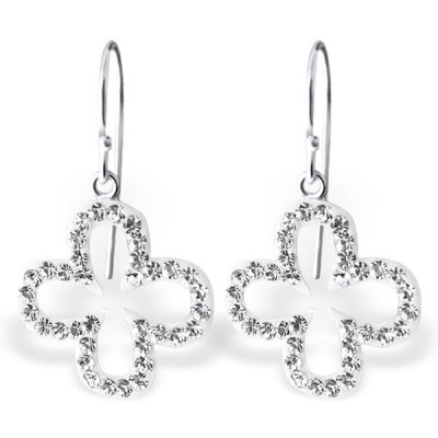 Flower Sterling Silver Earrings with Crystal