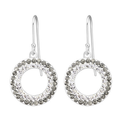 Silver Circle Earrings with Crystal
