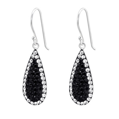 Silver Drop Earrings with Crystal