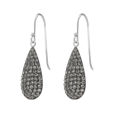 Silver Pear Earrings with Crystal