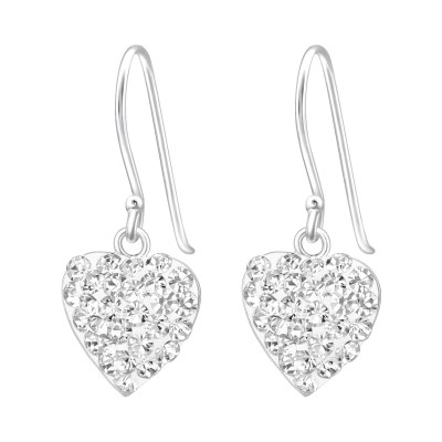 Silver Heart Earrings with Crystal