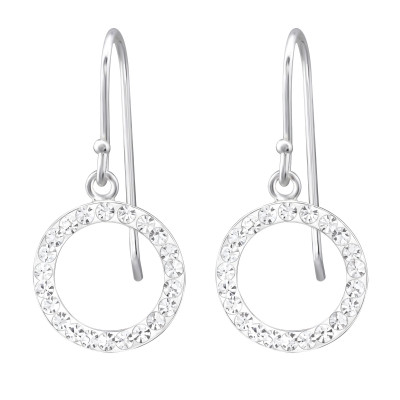 Silver Circle Earrings with Crystal