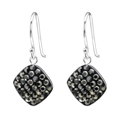 Silver Square Earrings with Crystal