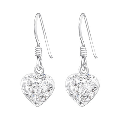 Silver Heart Earrings with Crystal