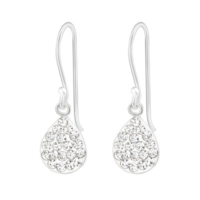 Silver Pear Earrings with Crystal