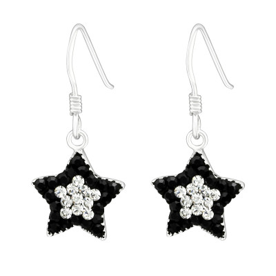 Silver Star Earrings with Crystal