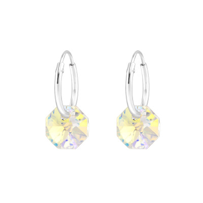 Octagon Sterling Silver Earrings with Genuine European Crystal