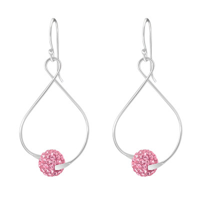 Silver Twist Ball Earrings with Crystal