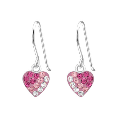 Silver Heart Earrings with Crystal