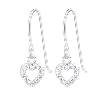 Silver Heart Earrings with Crystal