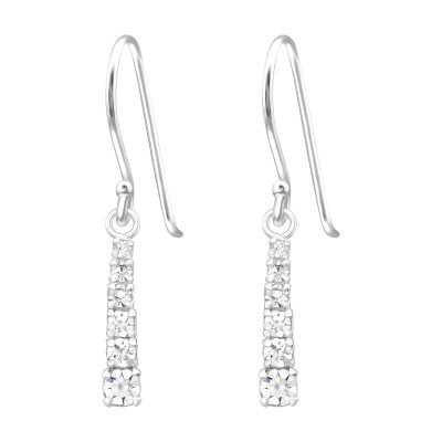 Silver Bar Earrings with Crystal