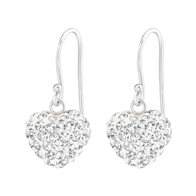 Silver Heart Earrings with Crystal