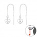 Silver Thread Through Heart Earrings with Crystal