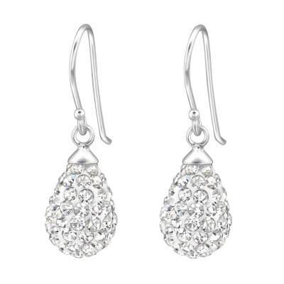 Silver Pear Earrings with Crystal