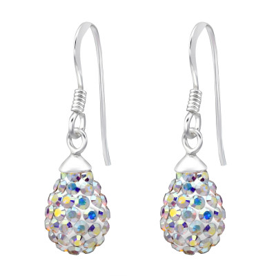 Silver Drop Earrings with Crystal