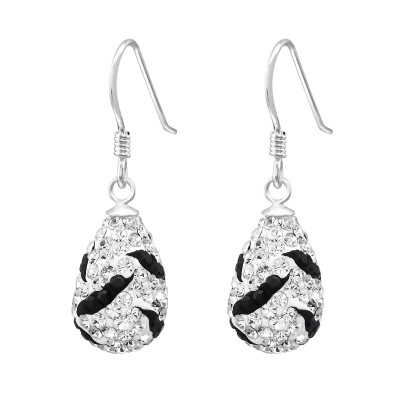 Silver Pear Earrings with Crystal