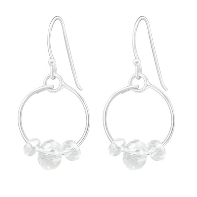 Silver Round Earrings with Crystal