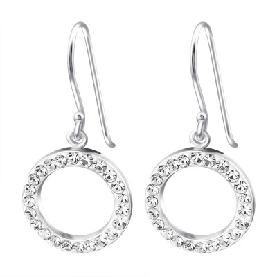 Round Sterling Silver Earrings with Crystal