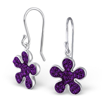 Flower Sterling Silver Earrings with Crystal