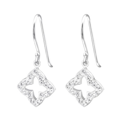 Flower Sterling Silver Earrings with Crystal