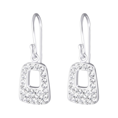 Silver Rectangle Earrings with Crystal