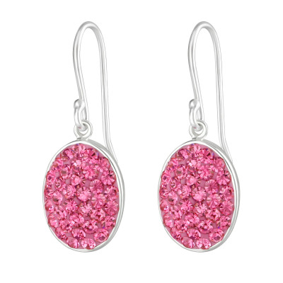 Silver Oval Earrings with Crystal