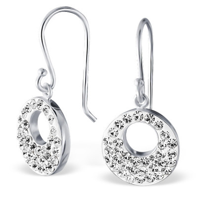 Round Sterling Silver Earrings with Crystal