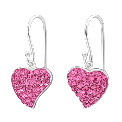 Silver Heart Earrings with Crystal