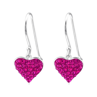 Silver Heart Earrings with Crystal