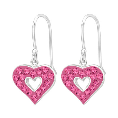 Silver Heart Earrings with Crystal