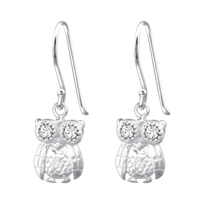 Silver Owl Earrings with Crystal