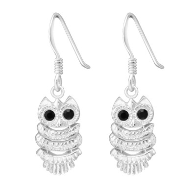 Silver Owl Earrings with Crystal