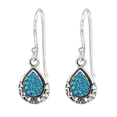 Silver Pear Earrings with Genuine European Crystal