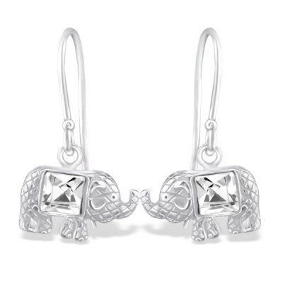 Elephant Sterling Silver Earrings with Crystal