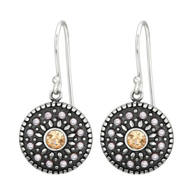 Silver Round Earrings with Plastic Pearl and Crystal