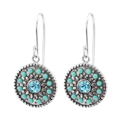 Silver Mosaic Earrings with Crystal