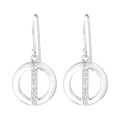 Silver Circle Earrings with Crystal