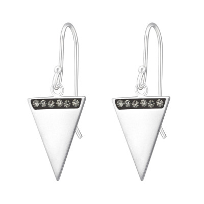 Silver Triangle Earrings with Crystal