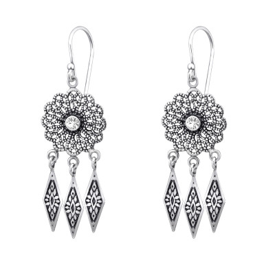 Silver Vintage Earrings with Crystal