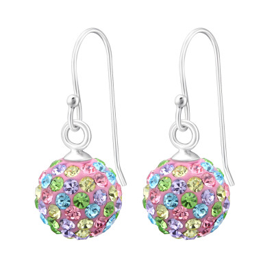 Silver Crystal Ball Earrings with Crystal