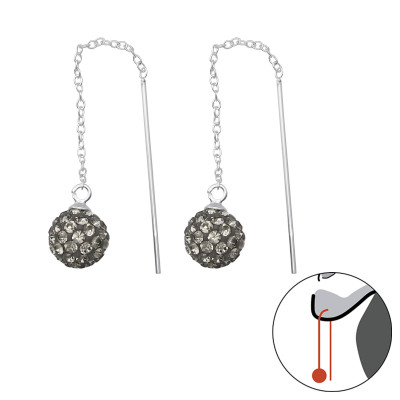 Silver Sparkling Ball Thread Through Earring with Crystal