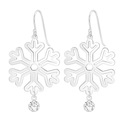 Silver Laser Cut Snowflake Earrings with Genuine European Crystals